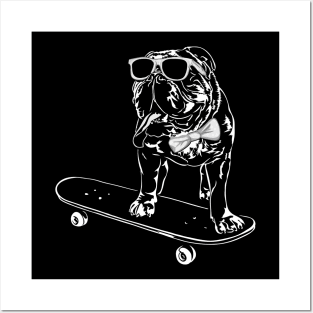 Funny British Bulldog dog English Bulldog skateboarding Posters and Art